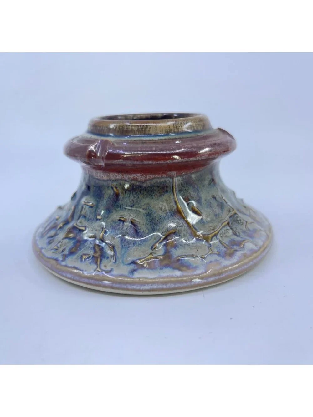 vintage studio pottery ceramic ikebana vase with iridescent glaze